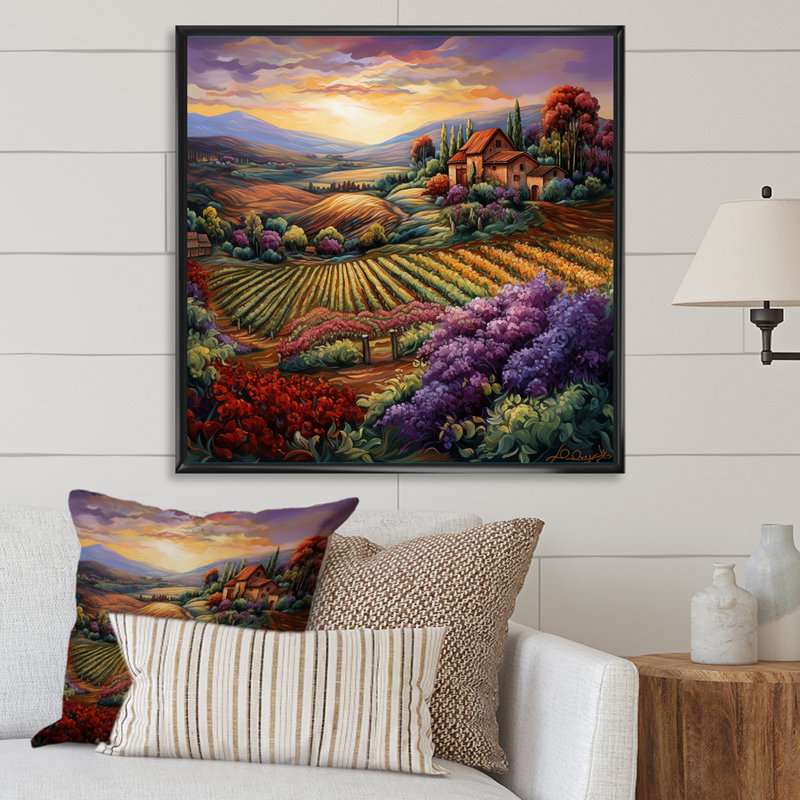 Vineyard Charm Vivid, impression sur toile, H 36 po x l 36 po x P 1,5 po, Cadre flottant noir