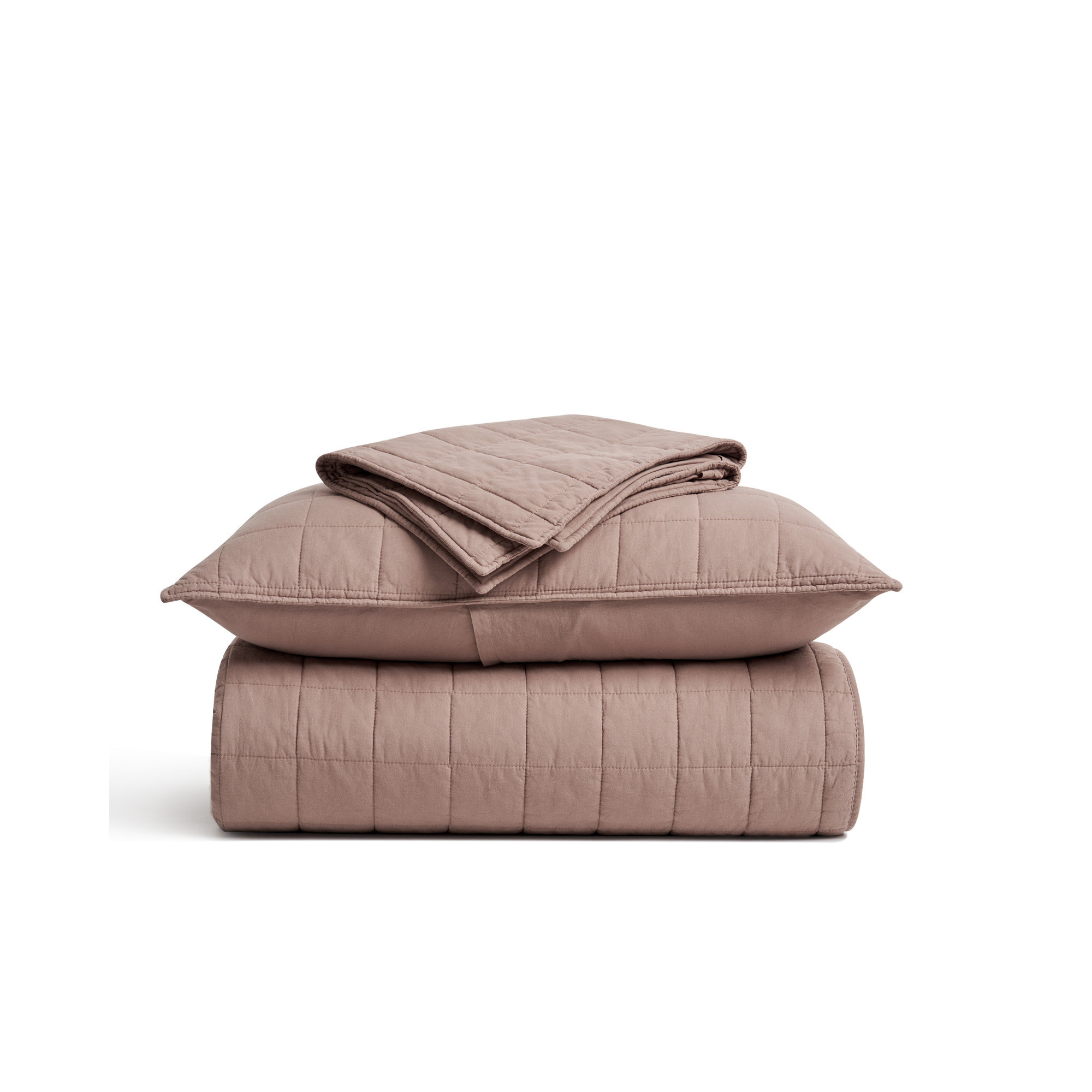 100% Cotton Box Stitch Quilt Set, Terracotta Clay, King Quilt + 2 King Shams