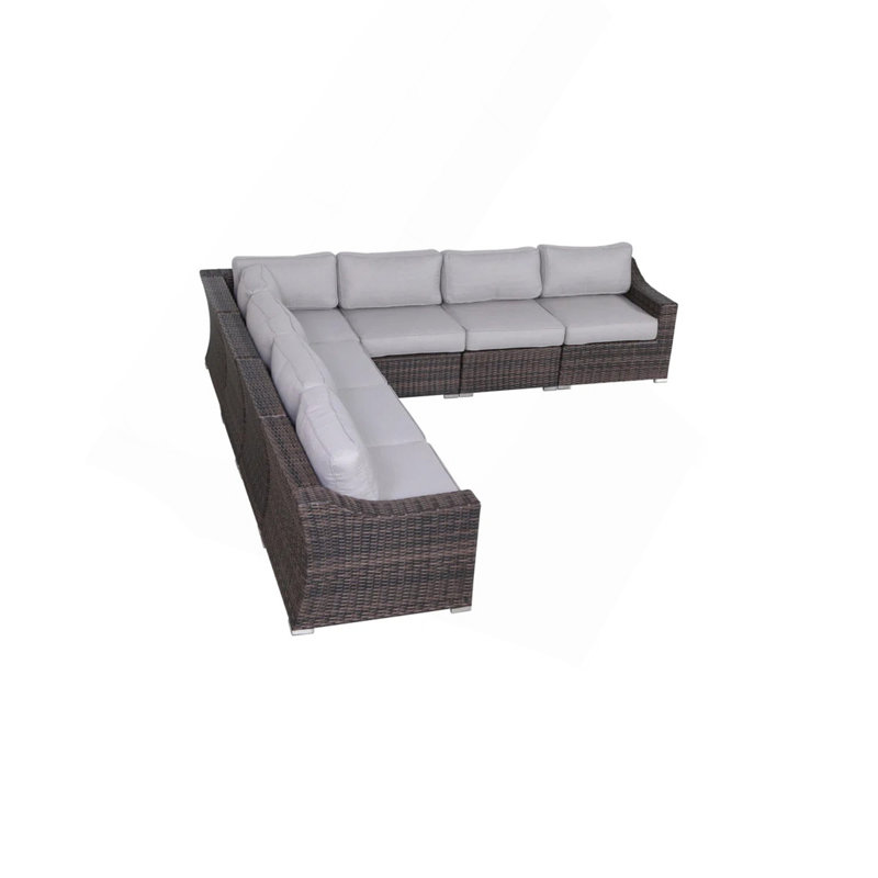 Ensemble de conversation modulaire en rotin 7 pièces avec coussins entièrement assemblé