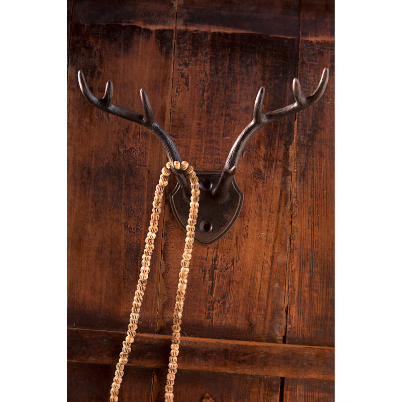 Rustic Black Iron Antler Wall Mounted Coat Hook
