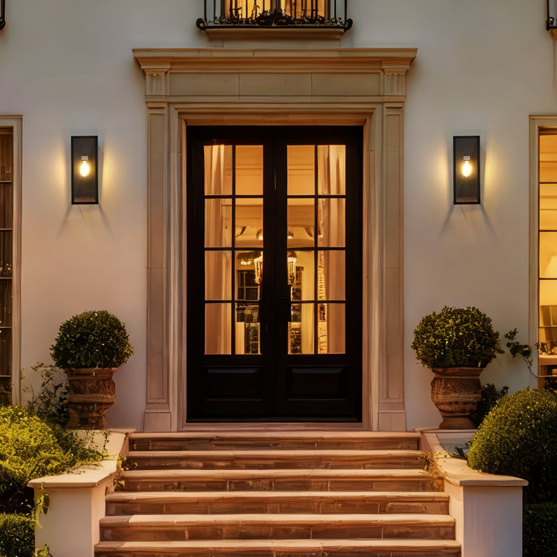 Outdoor Wall Sconce 1 Light Rectangular Metal Frame And Glass Shade