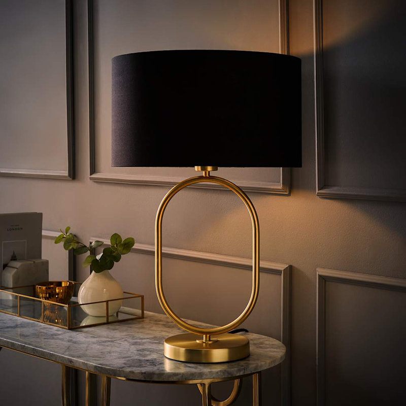 Alechandre Metal Table Lamp, Yes, Cotton / Cotton Blend, Black