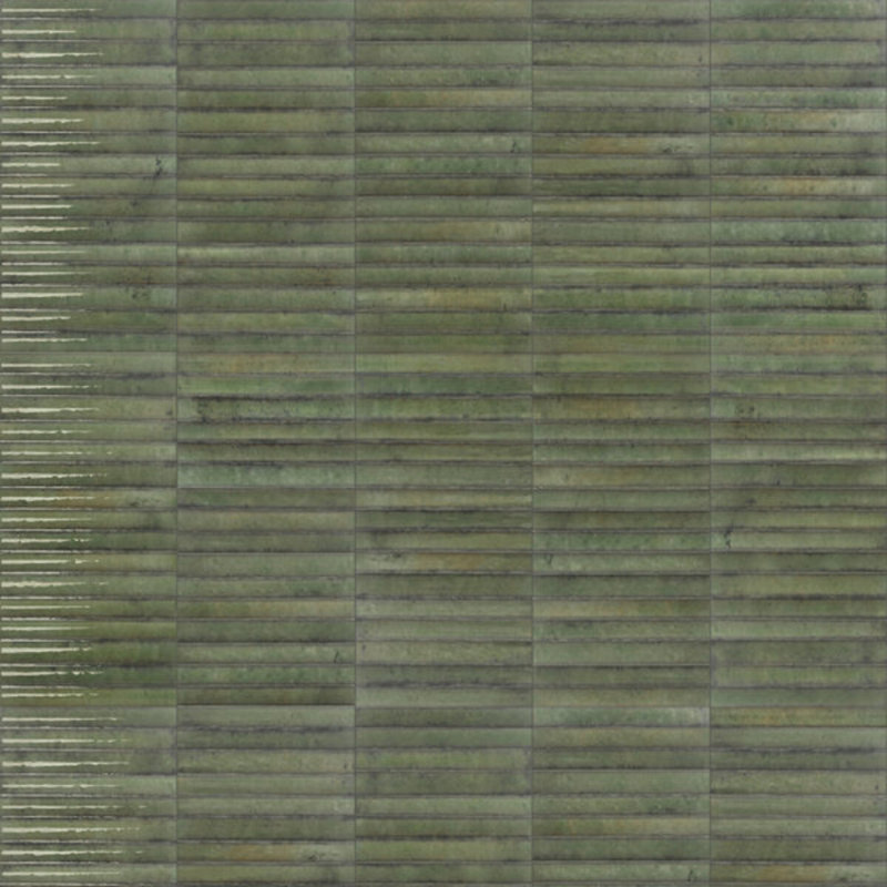 Curve Fluted 6X12 3D Glossy Ceramic Tile, Green