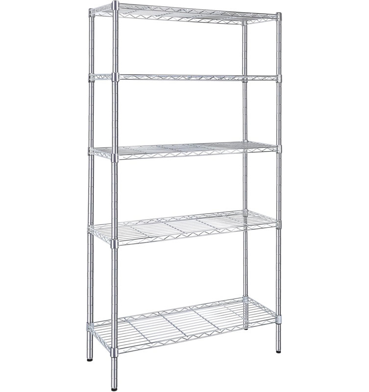  Étagère de rangement à 5 niveaux, l 35,83 po x P 13,98 po x H 71,7 po, étagère en fil métallique, capacité de charge de 1250 lb, chrome