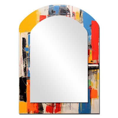 Neri Colorful Retro Vinyl II - Vinyl Records Arch Wall Mirror, Modern Asymmetrical Decorative Mirror, Printed Metal Art