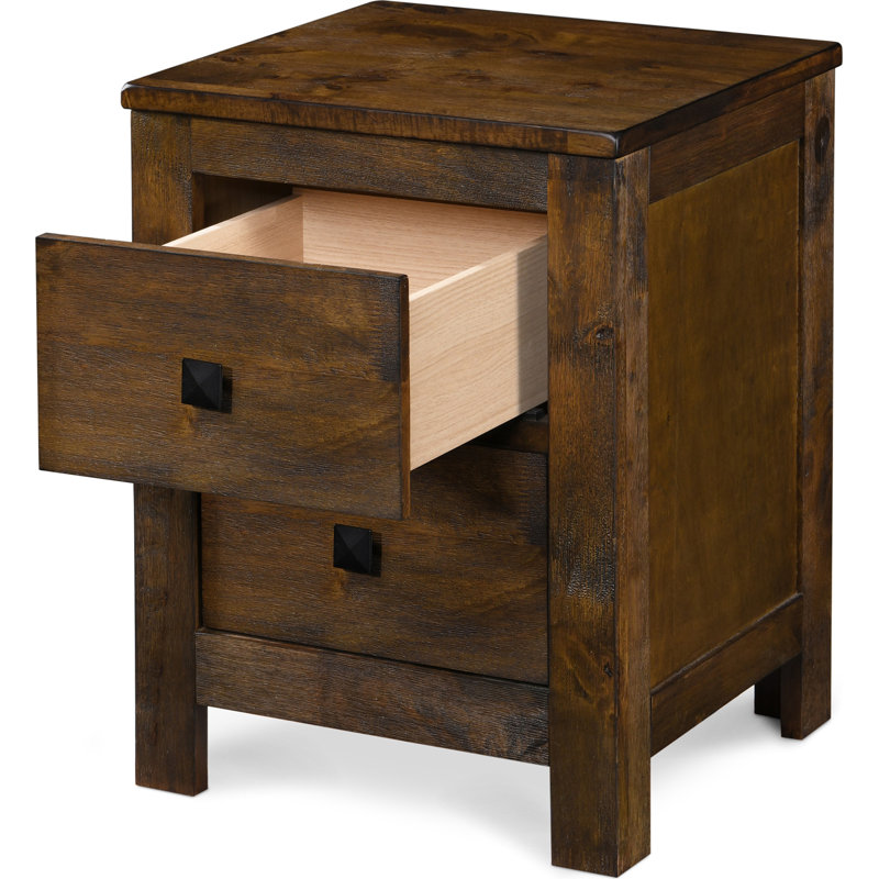 Rustic Brown 2-Drawer Wooden Nightstand with Beveled Handles