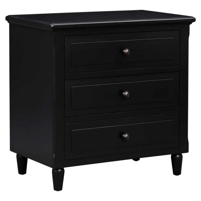 3 armoires de table de chevet - noir, bois de pin massif, rail coulissant en métal pour un bon fonctionnement, entièrement assemblées, les pieds en bois d'hévéa de la chambre et du salon offrent un soutien stable