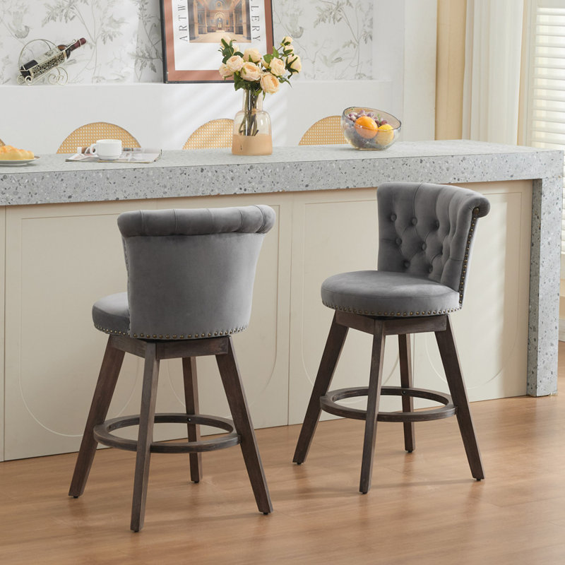 Set of 2 Swivel Barstools, Gray