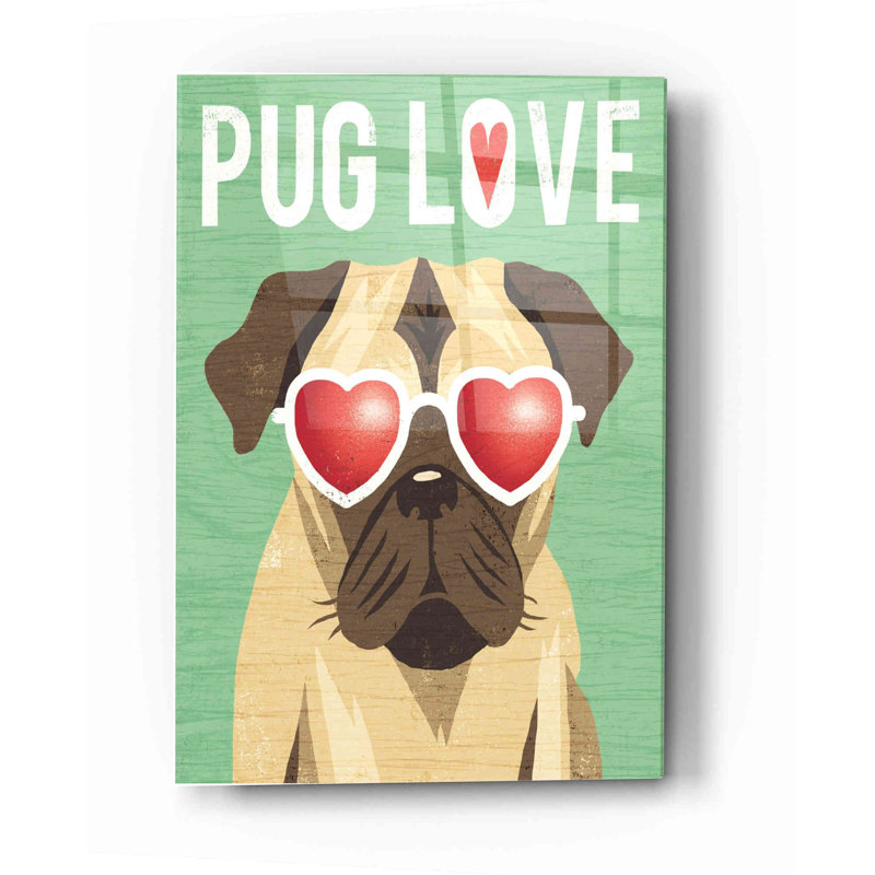 «Beach Bums Pug I Love» par Michael Mullan, art mural en verre acrylique, H 24 po x l 16 po x P 0,12 po
