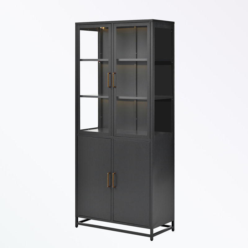 Armoire décorative avec quatre portes et poignées en métal, Noir