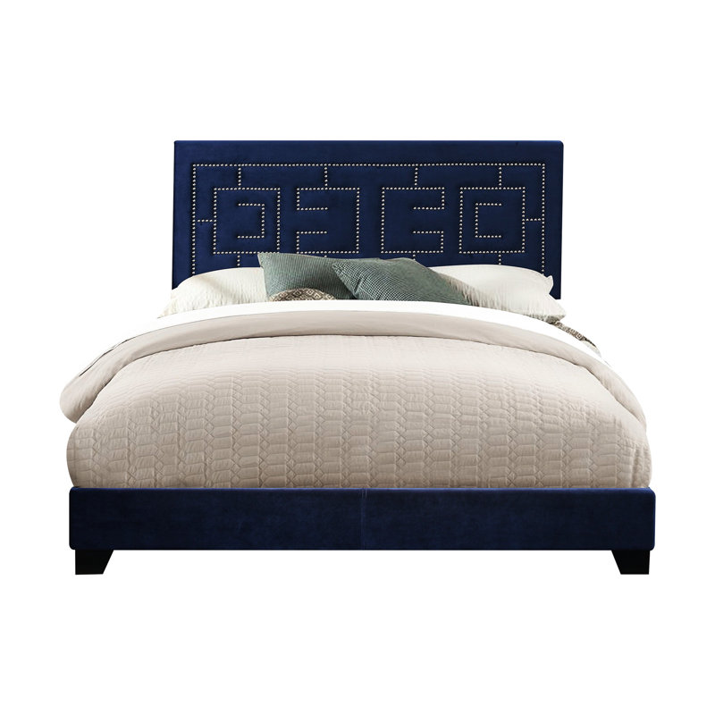 Très grand lit à panneau bleu foncé avec support à 4 lattes - sommier requis pour le confort, entièrement rembourré, 6 pieds de chambre à coucher stables, nécessaire