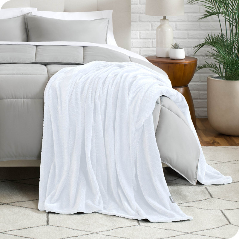 Chevron White Microplush Fleece Reversible Throw Blanket