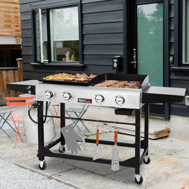 PARGRILL Flat Top Heavy Duty Grill Griddle Station with Gas Hood & Side  Shelves