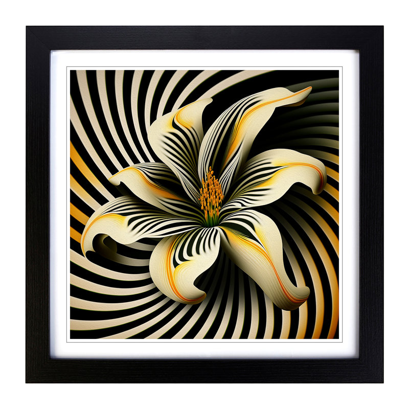Lily Flower Op Art - Framed Print, Black