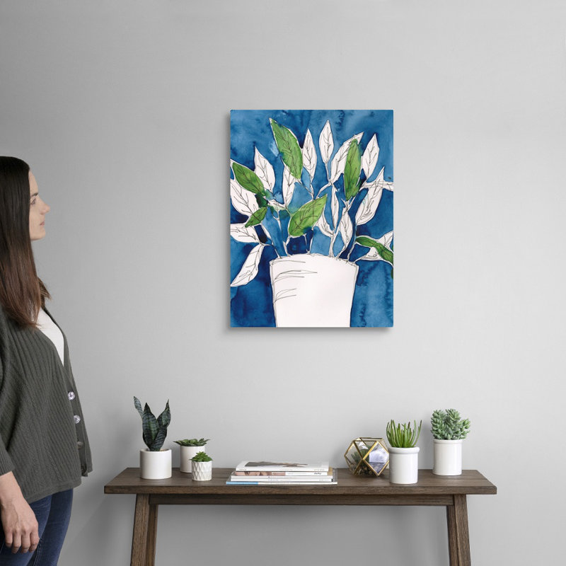«Green Leaves In Pots I», art mural sur toile, Toile tendue, H 24 po x l 18 po