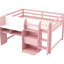 Lit mezzanine bas rose pleine grandeur avec bureau intégré, bibliothèque ouverte, armoires de rangement, caractéristiques et solution d'économie d'espace pour la chambre à coucher en rose, construit sous le rangement, tableau blanc, marqueur sécuritaire-300147310