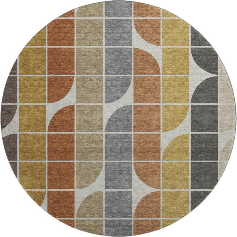 Tapis géométrique lavable à la machine de qualité supérieure Mayfield AMF2418, Café, 8' Round