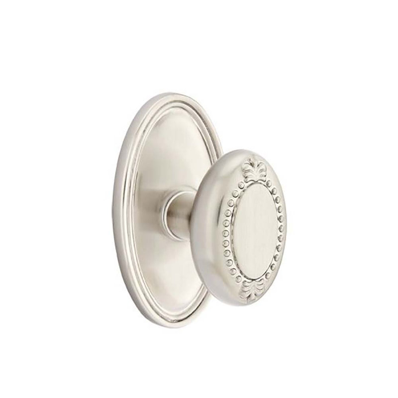 Double œuf perlé bouton avec rose ovale, Nickel satiné