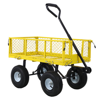 Chariot de jardin en acier avec côtés en filet amovibles, 3 pieds Pi. Capacité, jaune