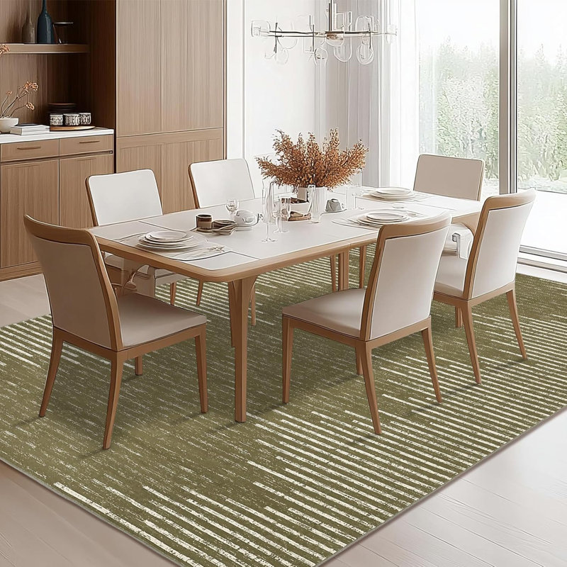 Living Room Rug 8X10 Washable Area Rug For Dining Room Bedroom Low Pile Neutral Area Rugs Modern Striped Farmhouse Floor Cover Brown
