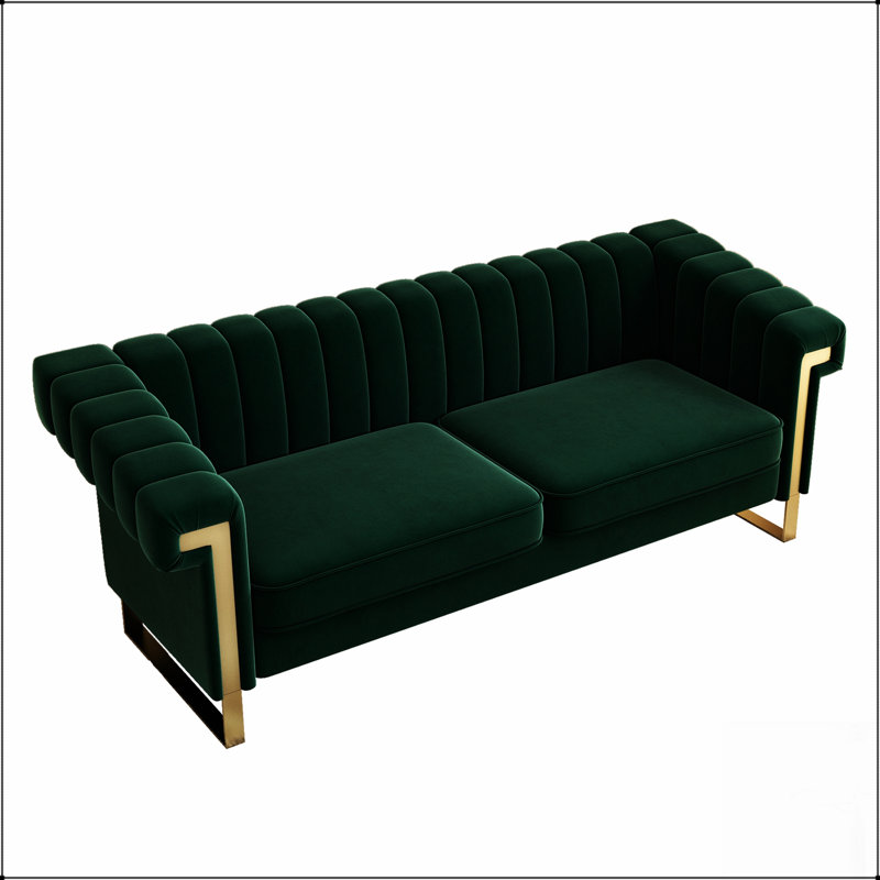 Canapé rétro vert avec un design moderne et des sièges spacieux, pour les salons contemporains et le confort., Vert rétro