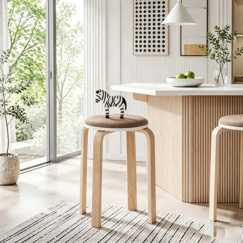 Upholstered Counter Stool with Solid Wood Frame