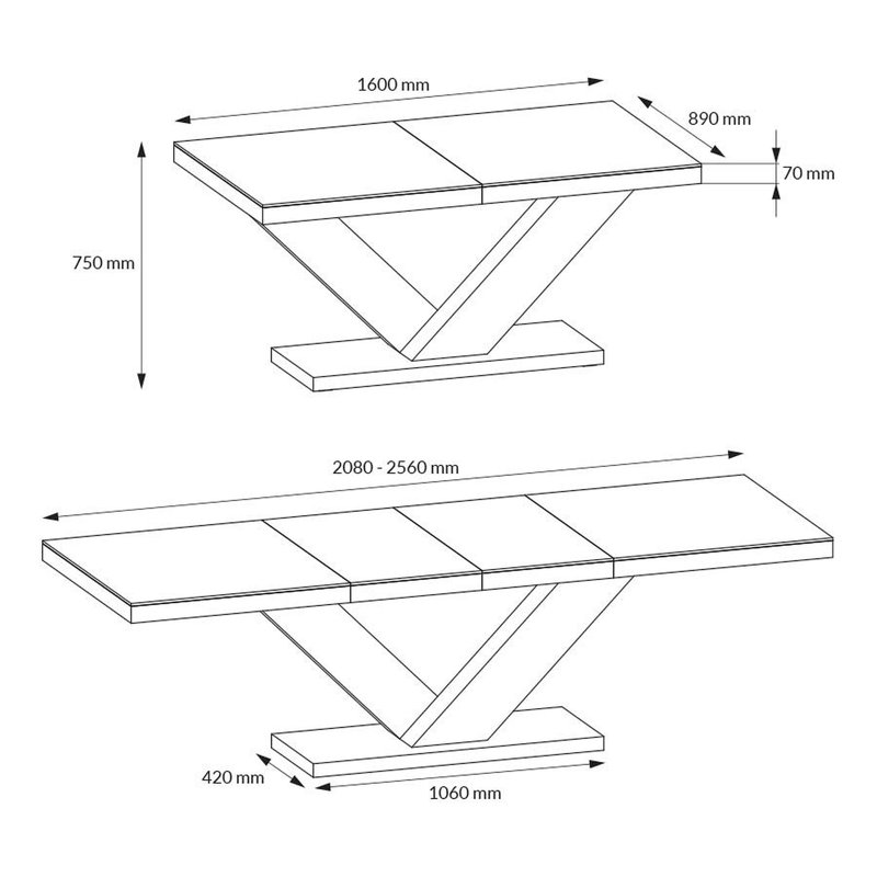 Extendable Dining Table, White, White/Black