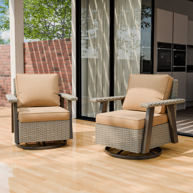 Ensemble de chaises d'extérieur pivotantes en osier avec coussins de 5 pouces, Tanné