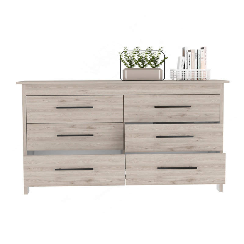 Commode double 6 tiroirs Hms, quatre pieds, plateau supérieur, six tiroirs - gris clair, Gris