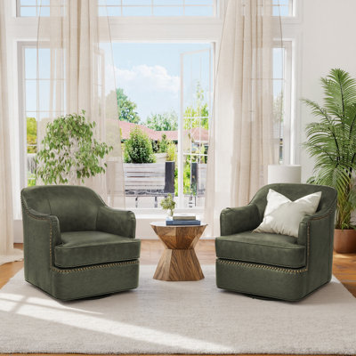 Genuine Leather Swivel Barrel Chairs