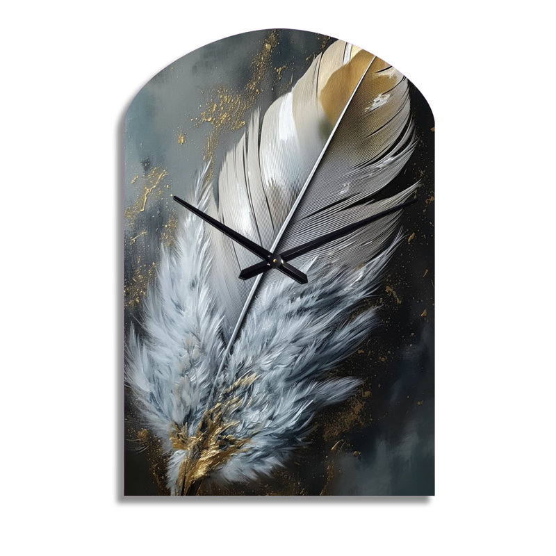 Horloge murale à plumes dorées Boho Chic Feathers V - Glam Feather, Médium