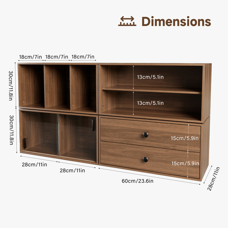 Armoire de rangement modulaire (ensemble 4), garde-manger empilable et extensible, table de chevet multifonctionnelle pour le salon, la salle à manger et le bureau, table basse avec des combinaisons flexibles, utiliser l'espace de coin