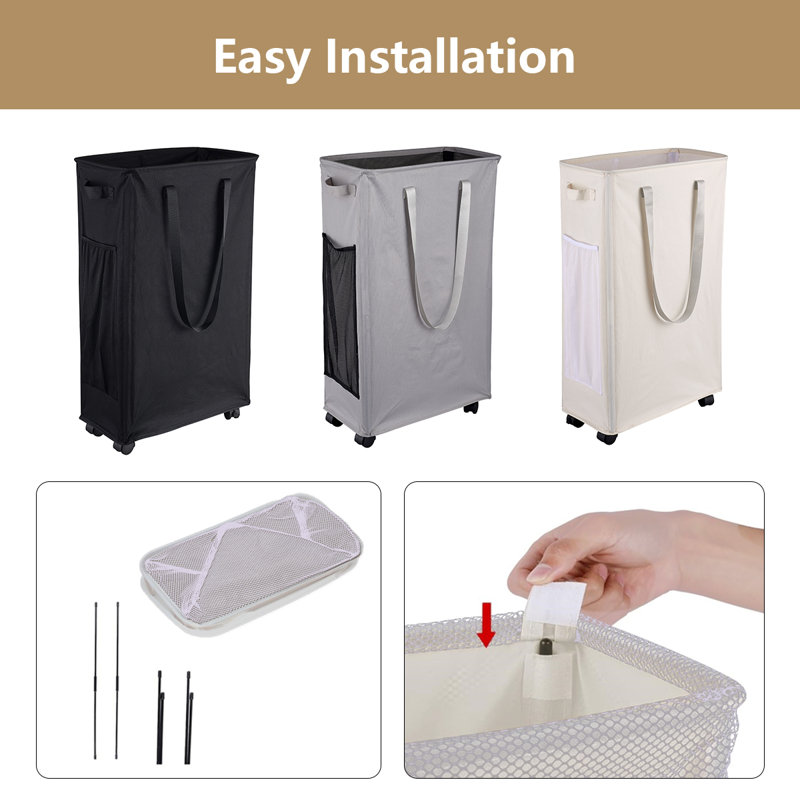 75L Laundry Basket With Wheel, Ivory