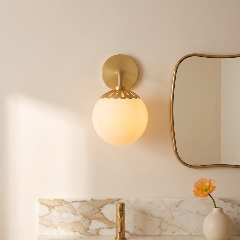 Deniaud Bath Sconce, Aged Brass, Opal Matte