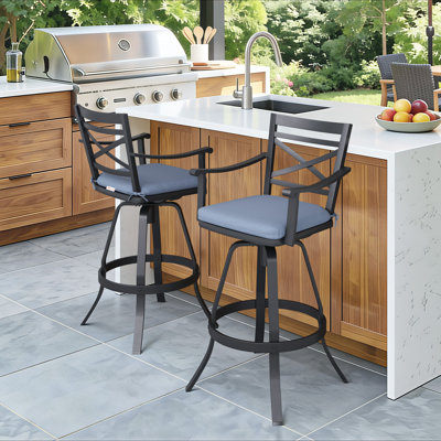 Patio Swivel Aluminum Bar Stools With Sunbrella Cushion