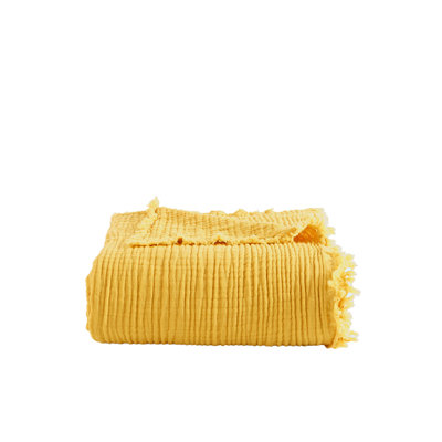 Luxueuse couverture double piqué 100% coton, 78,7 po x 98,4 po | Doux et respirant, lavable à la machine à 104 ° F | Couleur jaune éclatante, parfaite pour s'allonger sur un lit ou un canapé, design élégant et durable