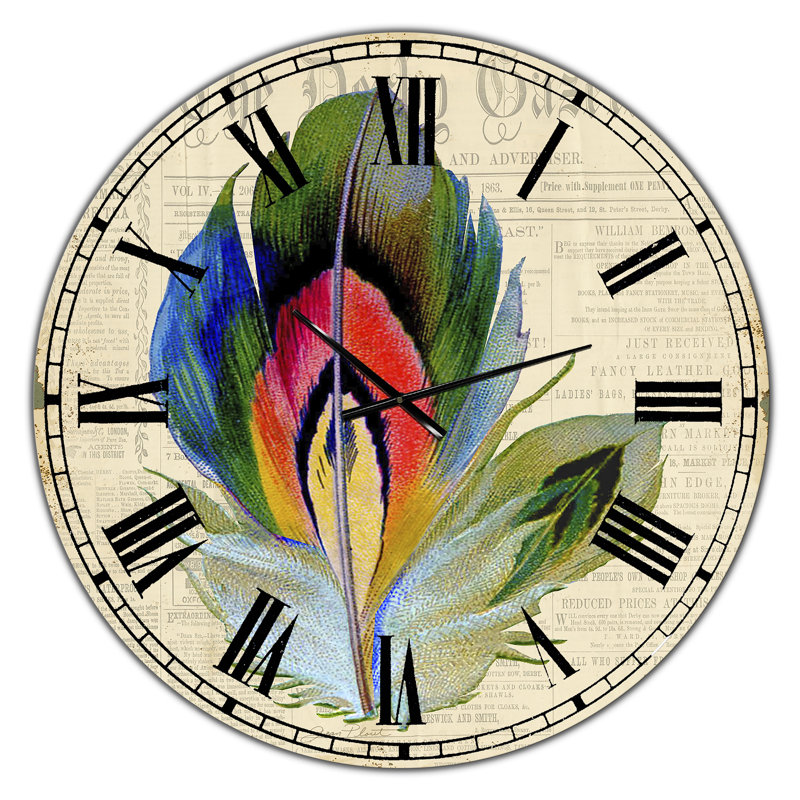 Grande horloge murale colorée avec plumes élégantes II, Moyen