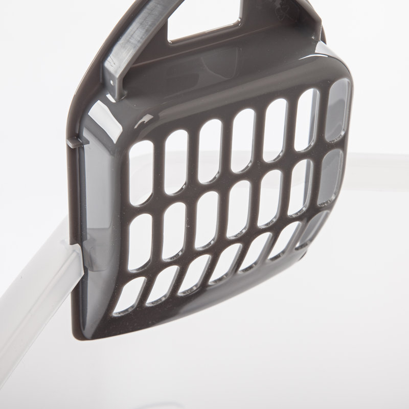 Dark Gray Open-Top Cat Litter Box with Shield and Scoop