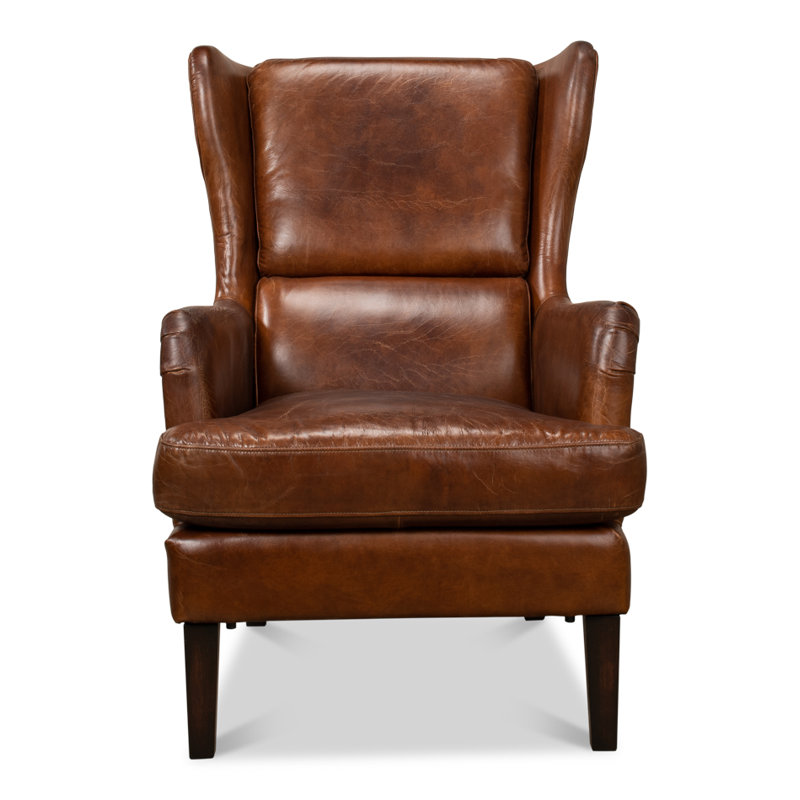 Elite Wingback Chair, Dark Brown Genuine Leather