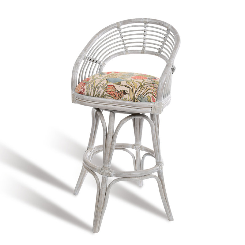 Danetra Swivel Stool, Tropical Fish/White Gray Frame, Bar Stool (32" Seat Height)