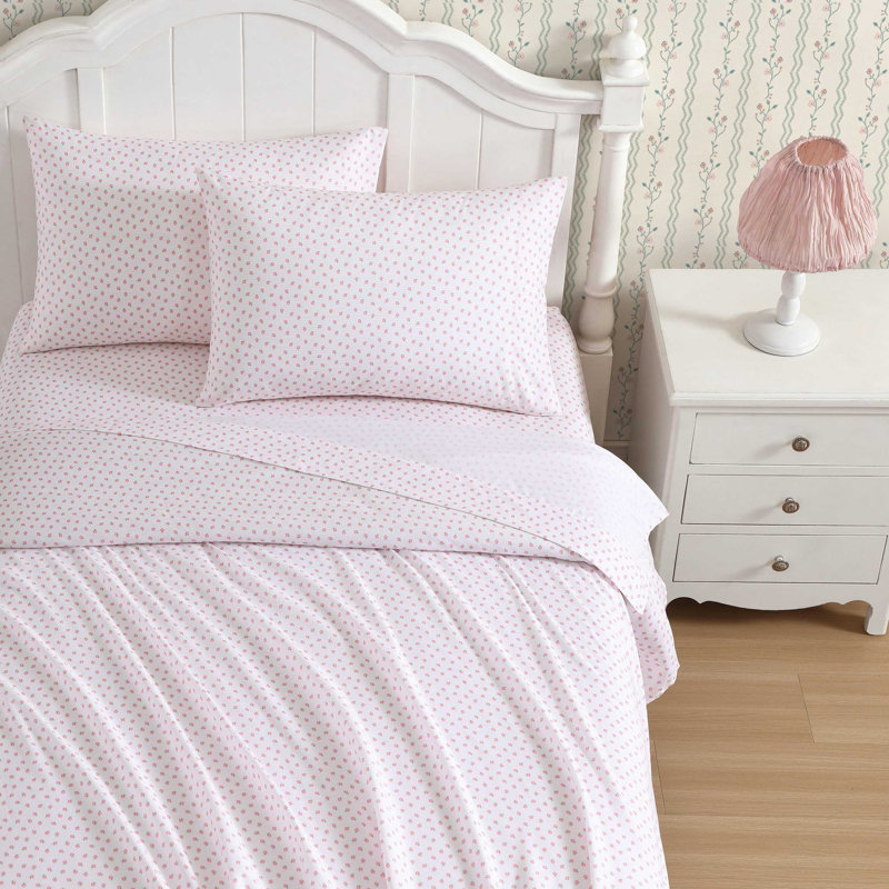 Ensembles de draps Laura Ashley, Coccinelles roses, Ensemble de draps pour lit simple avec 1 taie d'or