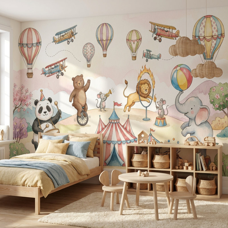 Papier peint fantaisiste avec des ballons à air chaud, 120 po x 96 po, Peler et coller