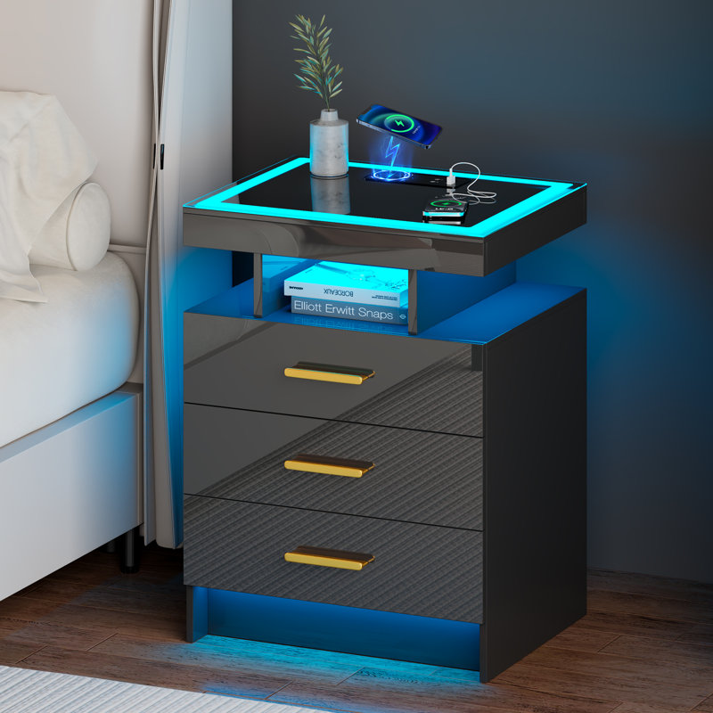 45cm W Manufactured Wood Bedside Table, Black