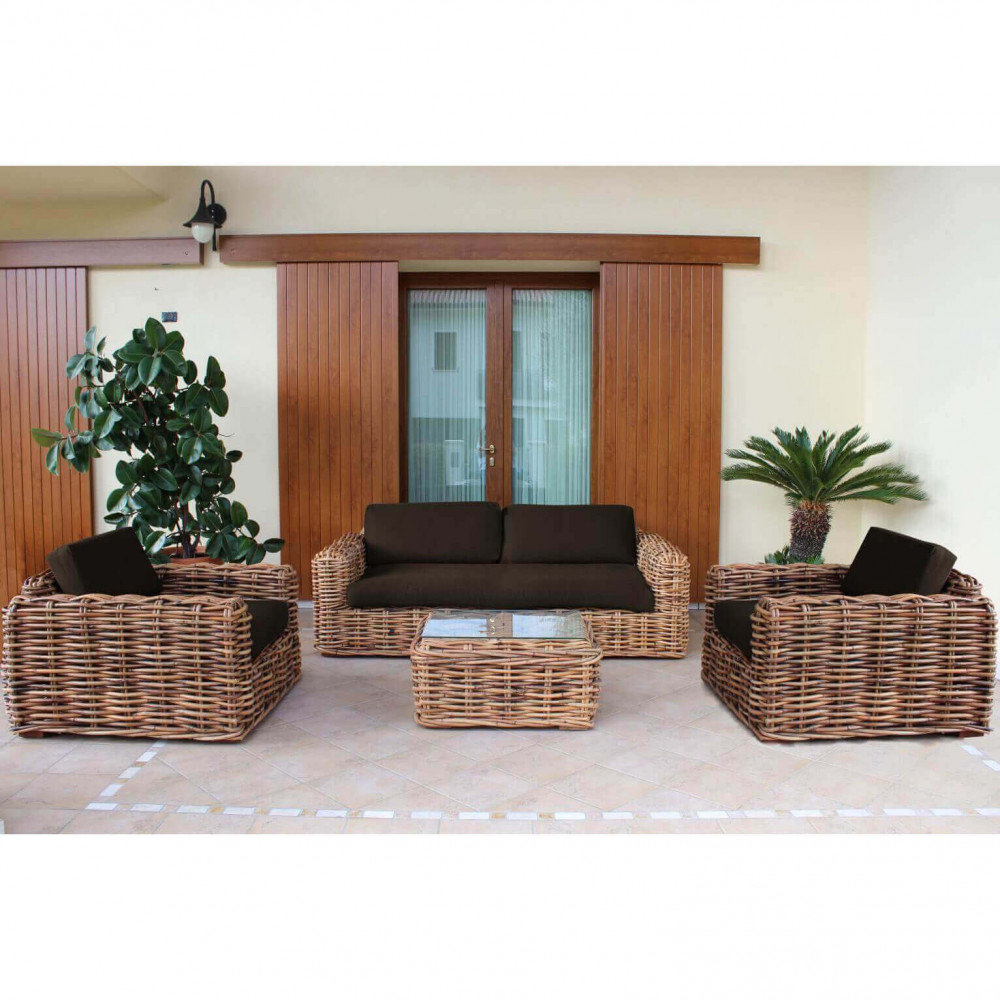 4-Sitzer Lounge-Set Mcmurtry aus Rattan mit Polster