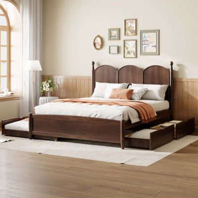 Élégant lit plateforme avec lit gigogne simple TG et deux grands tiroirs, combinant style, rangement et confort pour les chambres modernes.