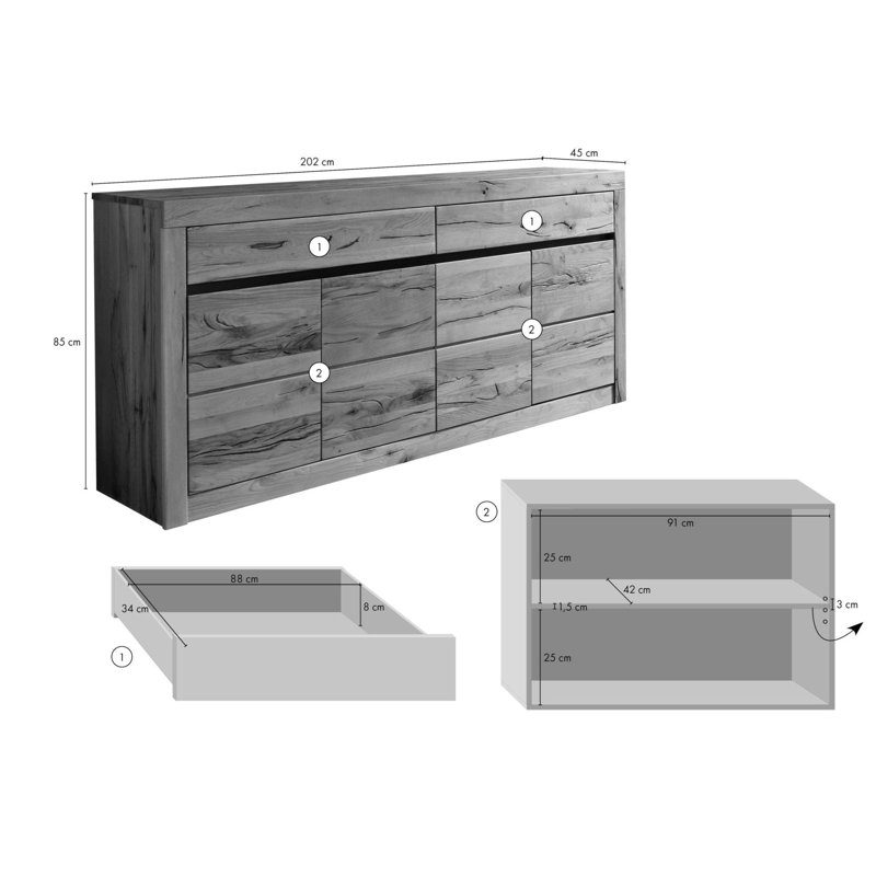 Montreux 202cm Sideboard, Natural