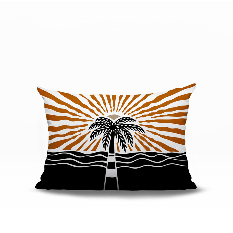 Oreiller rectangulaire réversible intérieur / extérieur Aky Palm, Orange, Rectangle H 14 po x l 20 po