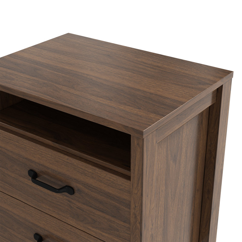 No More Bedside Clutter—This Drawer Nightstand Does It All, Walnut