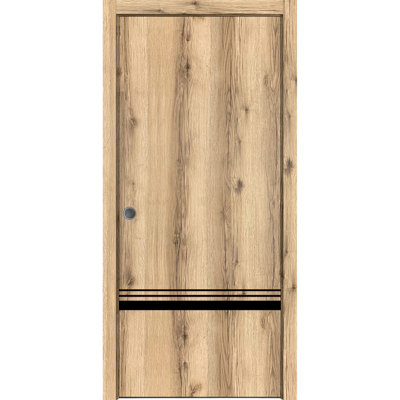 Porte coulissante avec ensemble de garnitures et quincaillerie Planum 0012 en chêne massif pour chambre à coucher - 42 po x 84 po