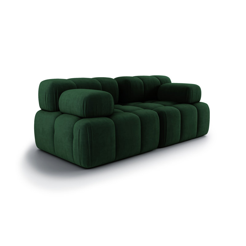 Modular Velvet 2-Seater Sofa with Adjustable Armrests – Contemporary Cloud Lounge Sofa , Dark Green